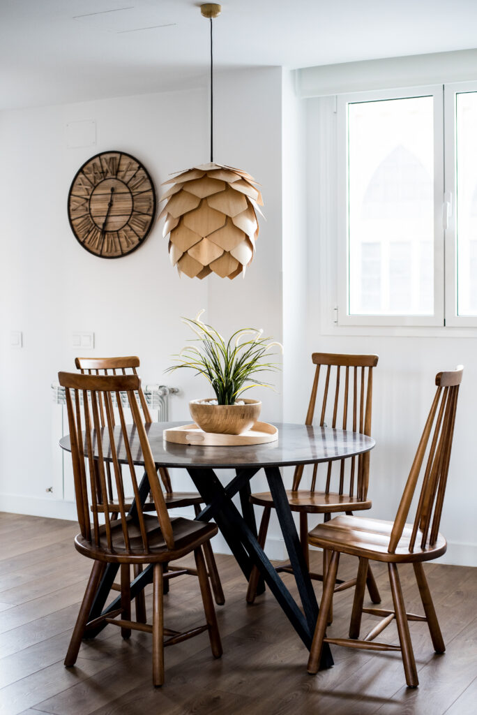 interior design house and modern wooden table and chair